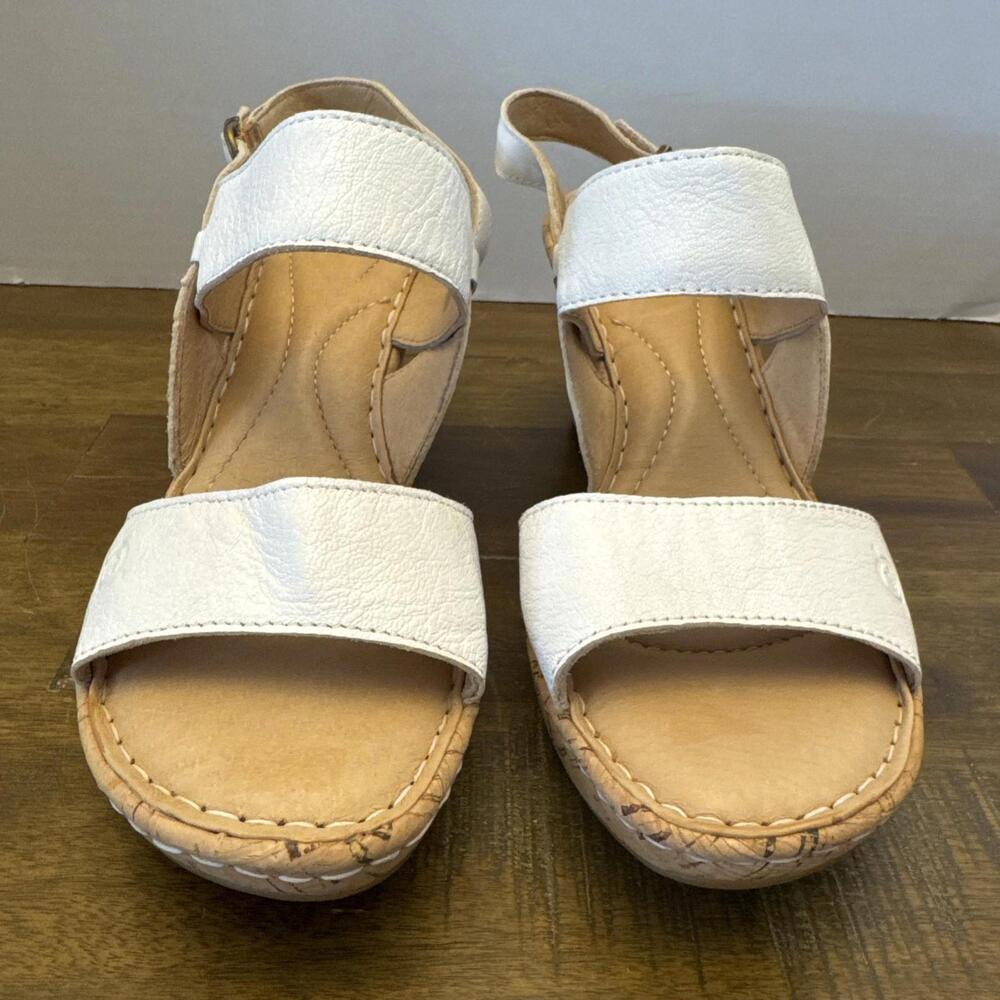 Born White Leather Cork Platform Beachy Boho Classic Strappy Sandals Sz. 10